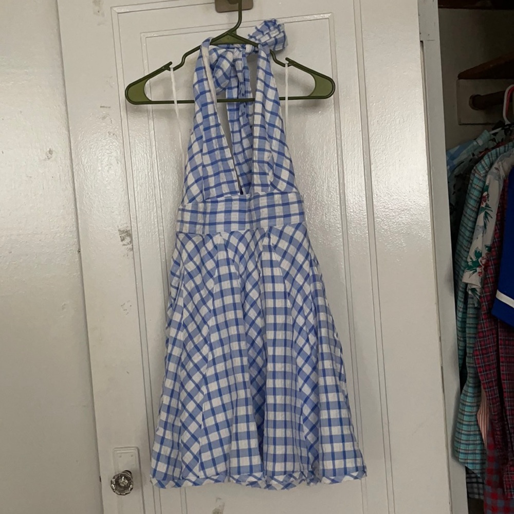 NWT Free People Blue/White Plaid Halter Dress